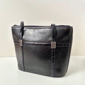 Brighton Ashbury Small Shopper Handbag – Black Leather with Croc Trim - Heart